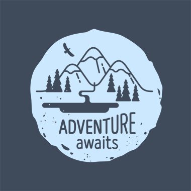 Dağ. Macera bekliyor. Öğe için tebrik kartları, Web siteleri, posterler ve t-shirt baskı. Vektör çizim.