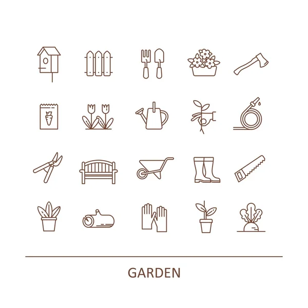 Trädgårdsskötsel, odling och jordbruk element för information grafik, webbplatser och tryckta medier. Vektor linje ikoner. — Stock vektor