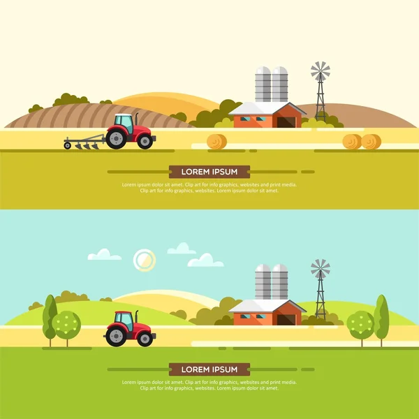 Jordbruk och jordbruk. Jordbruksnäringen. Landsbygdens landskap. Designelement för information grafik, webbplatser och tryckta medier. Vektor illustration. — Stock vektor