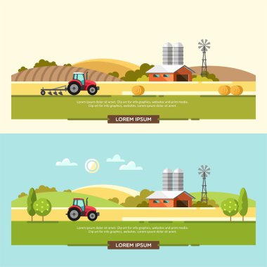 Tarım ve tarım. Tarım. Kırsal manzara. Tasarım öğeleri bilgi grafik, Web siteleri ve basılı medya için. Vektör çizim.