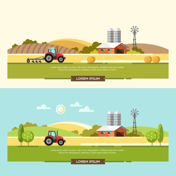 Jordbruk och jordbruk. Jordbruksnäringen. Landsbygdens landskap. Designelement för information grafik, webbplatser och tryckta medier. Vektor illustration. — Stock vektor