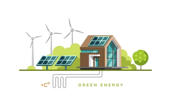 グリーン エネルギー、代替エネルギー、再生可能エネルギー、生態学。フラットなデザイン ベクトル概念図. — ストックベクタ