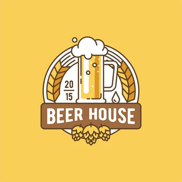 Beer house. Etikett, badge, logotyp, mall och design element för öl house, bar, pub, brewing company, bryggeri, krog, restaurang. — Stock vektor