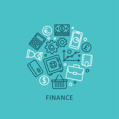 Düz tasarım öğeleri Finans strateji, kurumsal iş, borsa analytics için finansal hizmetler. Baskı veya web için vektör toplama iş ve Finans simgeler.