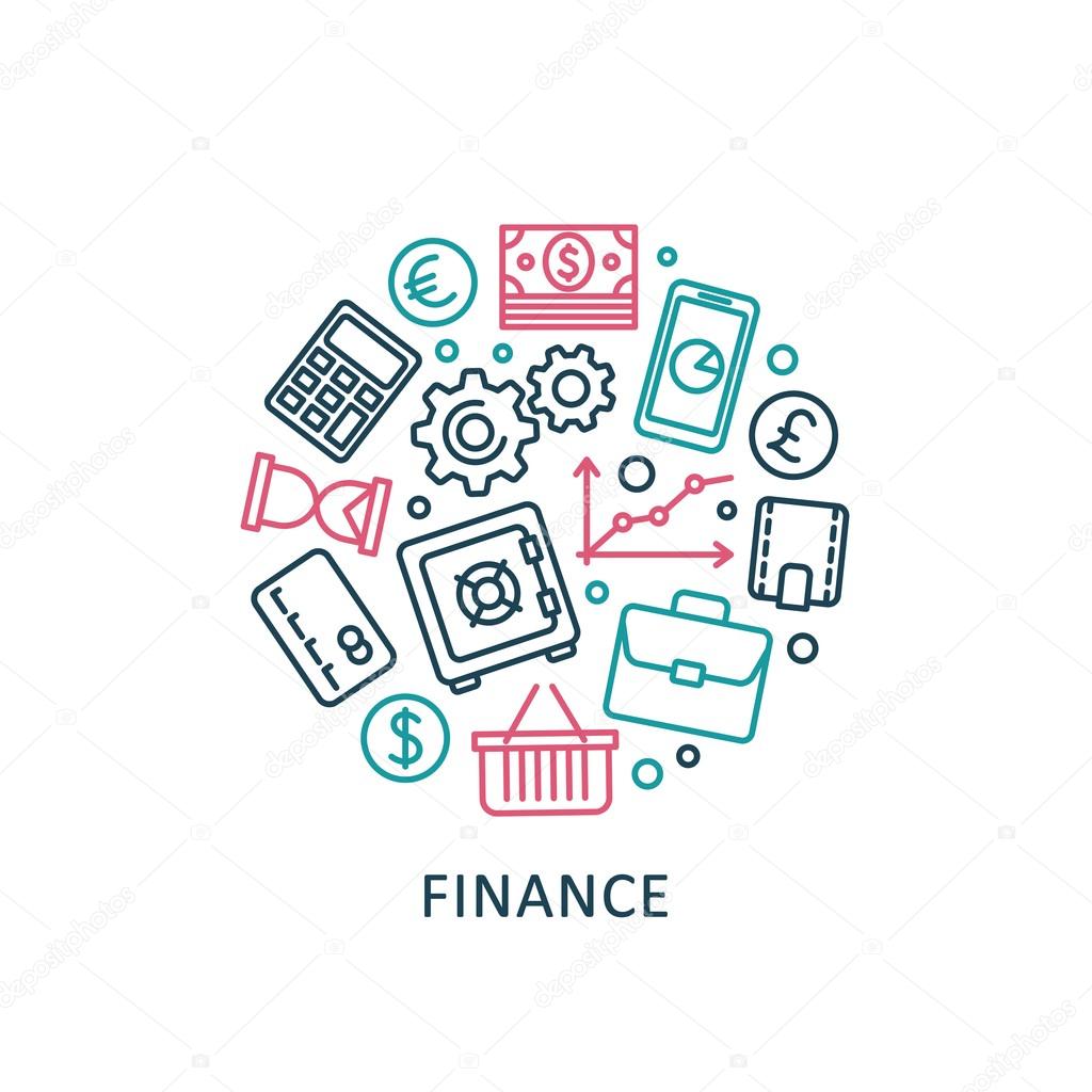 Flat design elements of finance strategy, financial services for corporate business, stock market analytics. Vector collection business and finance icons for print or web.
