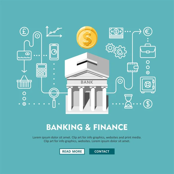 Banca e finanças. Modelo de site conceito. Ilustração vetorial. Design plano moderno . —  Vetores de Stock