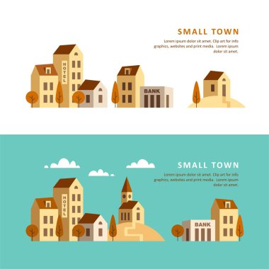 Küçük bir kasaba. Kentsel peyzaj. Vektör çizim.