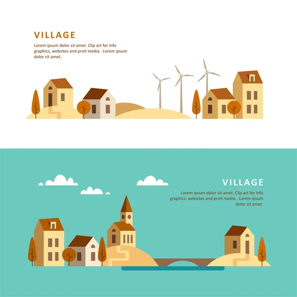 Pueblo. Paisaje rural. Ilustración vectorial . — Vector de stock