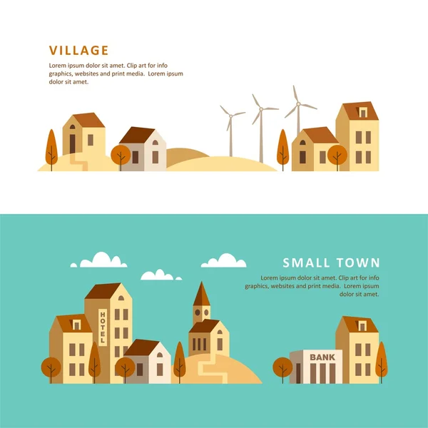 Un pueblo pequeño. Paisaje urbano. Ilustración vectorial . — Vector de stock