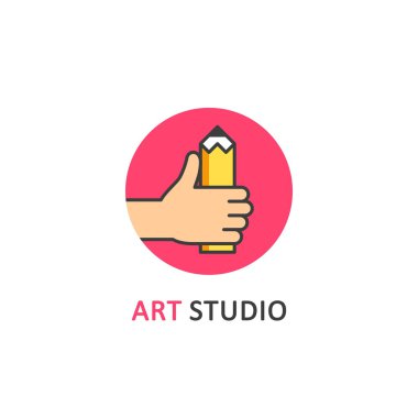 Art studio kavramı logo ve etiket. Modern amblemi vektör tasarımı.