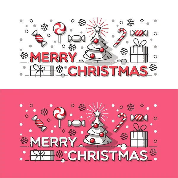 Merry Christmas outline style design. Vector illustration for holiday poster, flyer, banner or Xmas greeting card. — Stock Vector