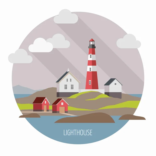 Phare plat sur le paysage — Image vectorielle