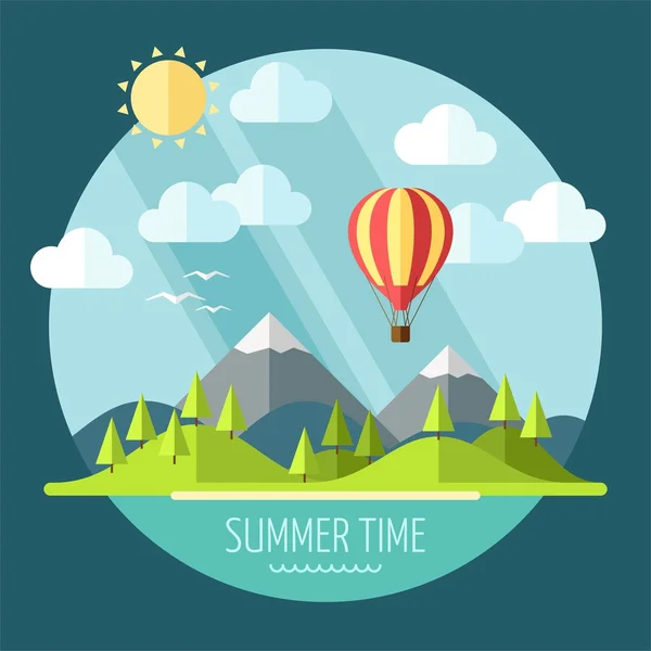 Summer landscape in flat style - vector illustration — Stock Vector