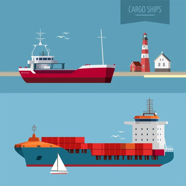 Dopravní koncepce ilustrace - nákladní lodě — Stockový vektor