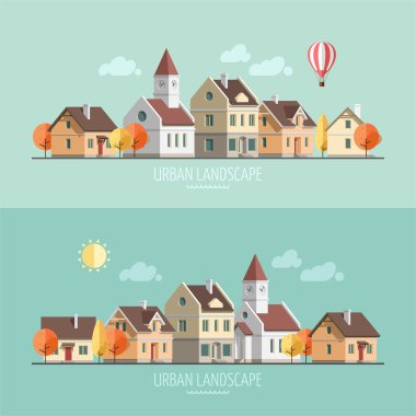 Düz tasarım sonbahar cityscape.