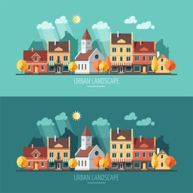 Sonbahar - düz tasarım kentsel peyzaj.