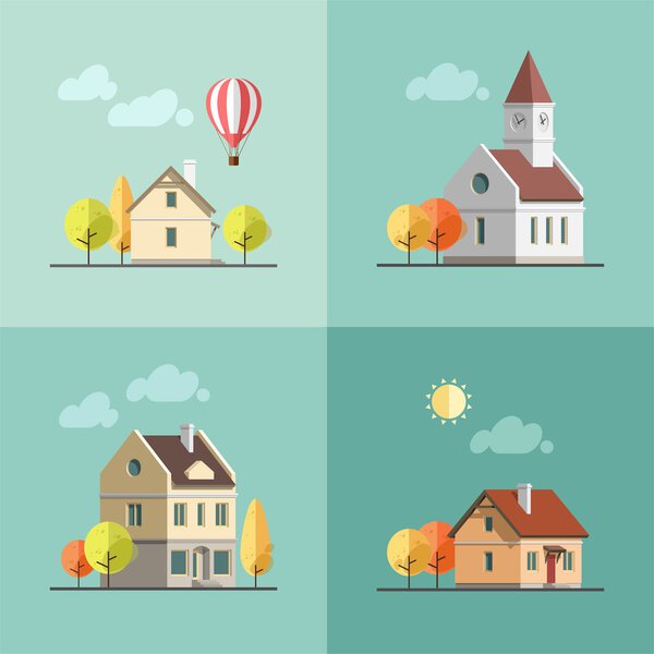 Urban landscape set of buildings.