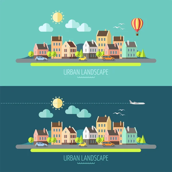 Diseño plano townscape . — Vector de stock