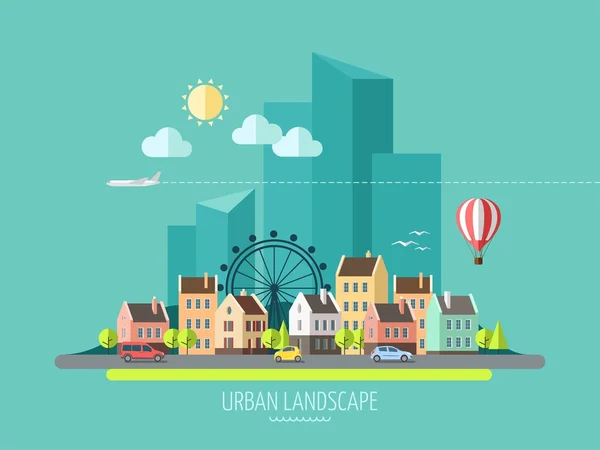 Diseño plano ciudad paisaje . — Vector de stock