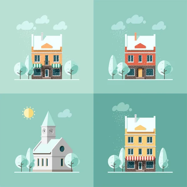 Casas de invierno . — Vector de stock