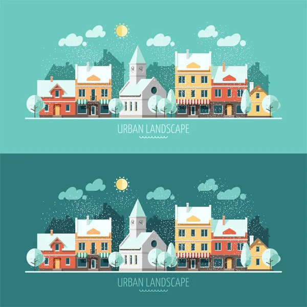 Winter - flat design urban landscape. — Stock Vector