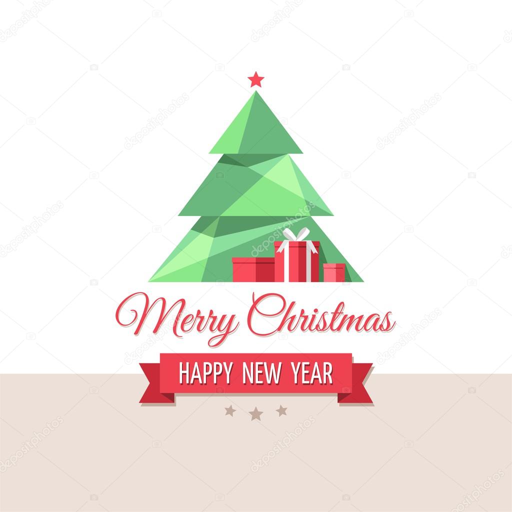 Polygonal Christmas tree. Merry Christmas and Happy New Year.
