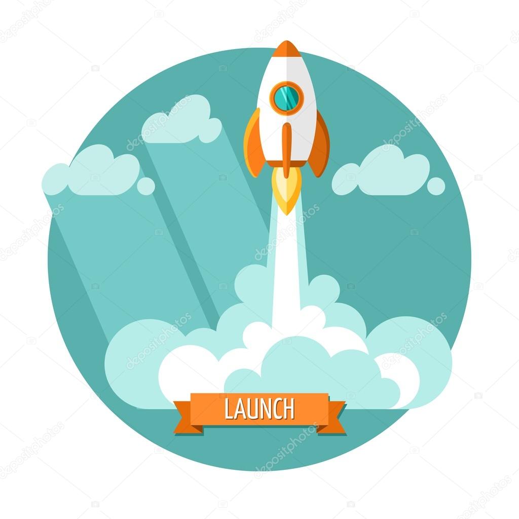 Start up. Flat design modern vector illustration concept of new business project start up development and launch a new innovation product on a market.
