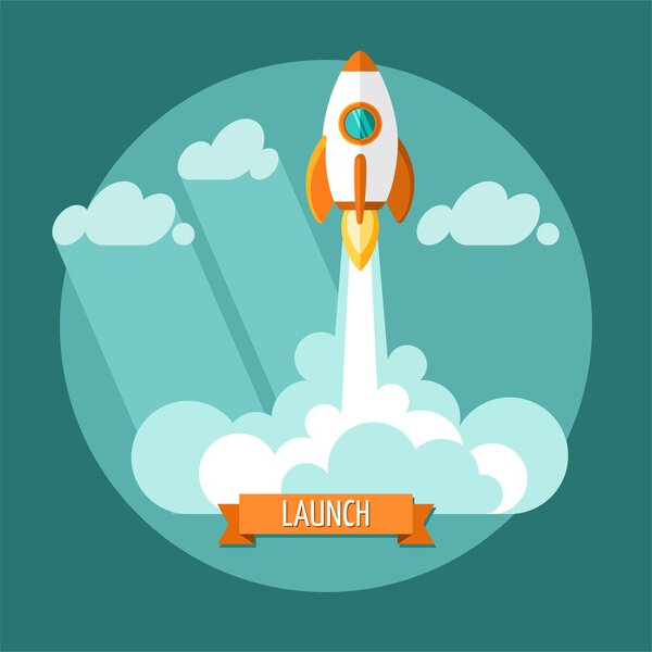 Start up. Flat design modern vector illustration concept of new business project start up development and launch a new innovation product on a market.