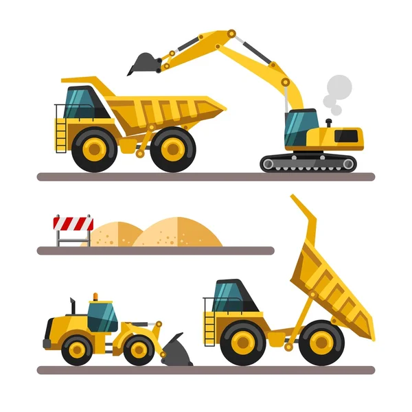 Conjunto de máquinas de construcción. Maquinaria y equipo de construcción - excavadora, camión, cargadora . — Vector de stock