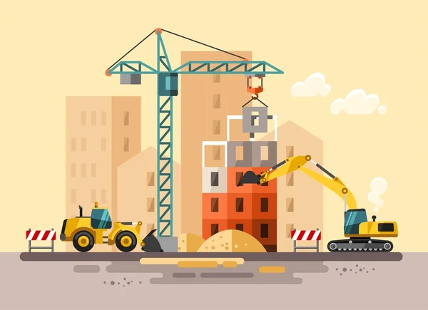 Construcción, construcción de una casa . — Vector de stock