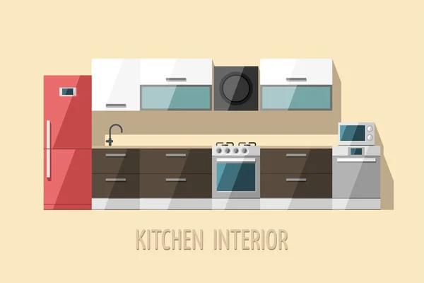 Keuken interieur. Keukenmeubilair. Moderne trendy ontwerp. — Stockvector