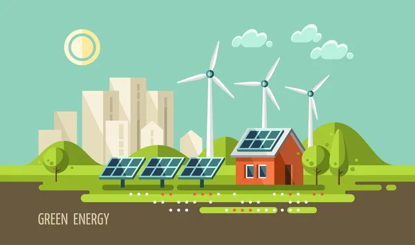 Green energy, urban landscape, ecology. — Stock Vector