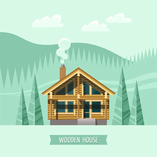Chalet, wooden house, eco house, house on the nature. — Stock Illustration Chalet, wooden house, eco house, house on the nature. Royalty Free Stock Vectors