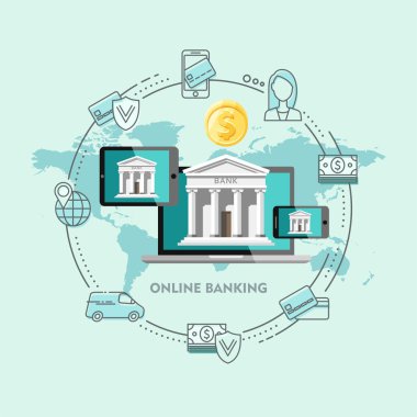 Düz tasarım vektör illüstrasyon kavramlar internet bankacılığı.