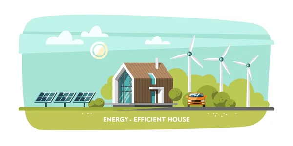 Energiatakarékos ház, passzív ház, eco house, zöld energia, ökológia. — Stock Vector