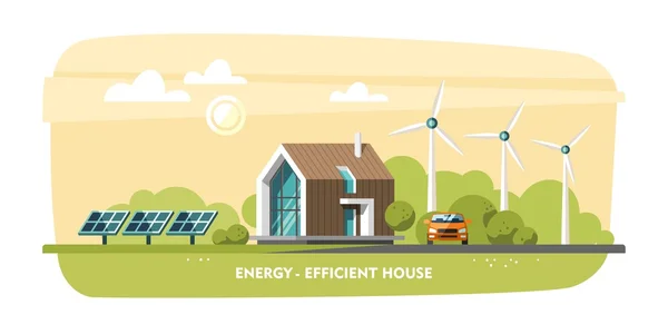 Energía verde, casa de bajo consumo energético, casa pasiva, casa ecológica, ecología . — Vector de stock