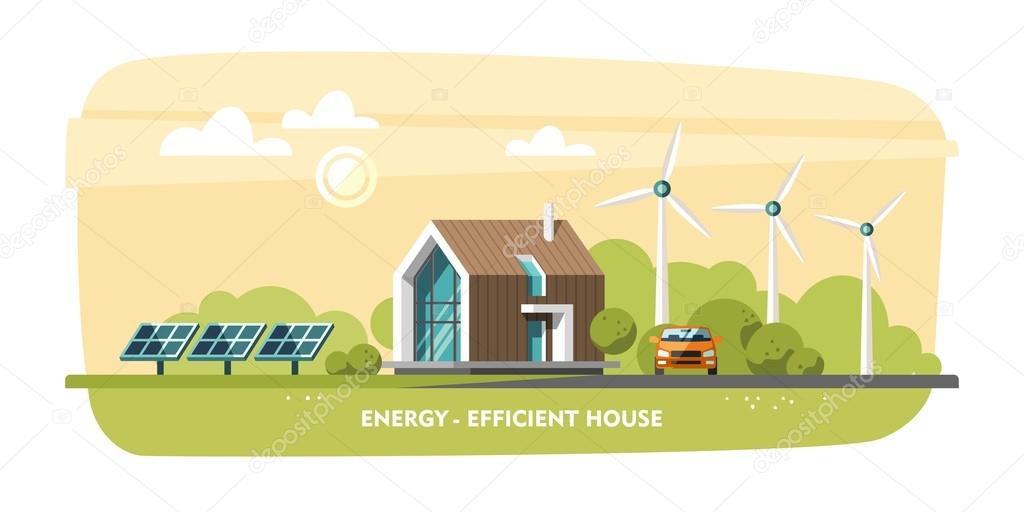 Green energy, energy-efficient house, passive house, eco house, ecology.