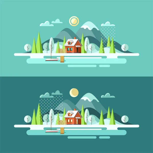 Naturaleza. Al aire libre. Paisaje invierno . — Vector de stock