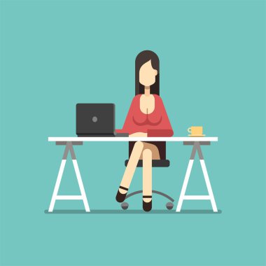 Ofiste çalışan iş kadın. Karakter tasarımı.