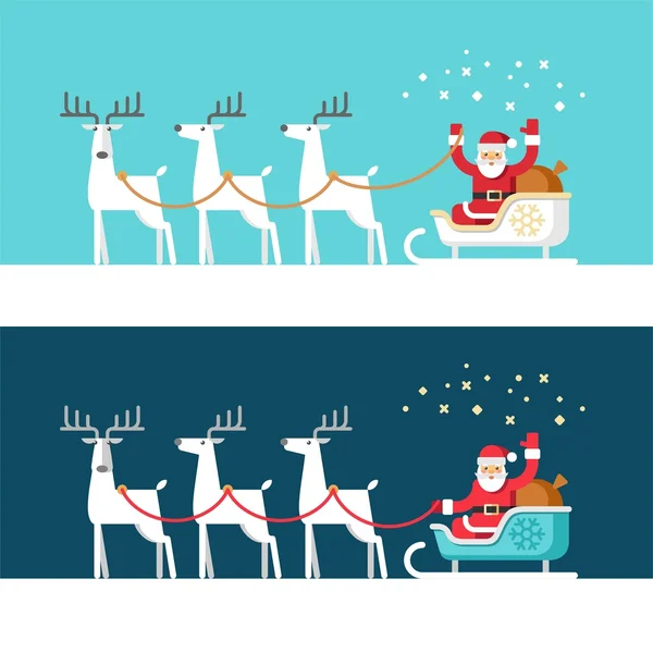Weihnachtsmann auf Schlitten und seine Rentiere. — Stockvektor
