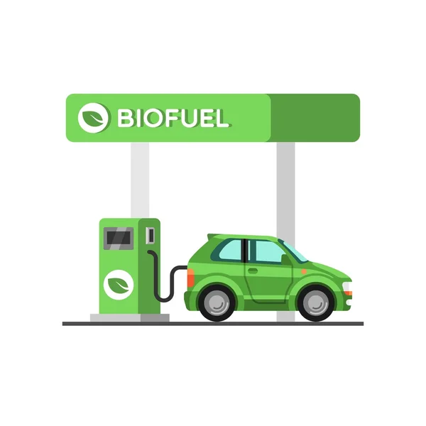 Biobrandstof. Eco brandstof benzinestation. Groene energie. Opslaan van de aarde, ecologie, alternatieve energie. — Stockvector