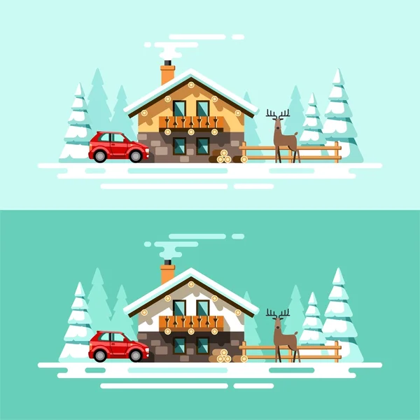 Country House Nature Winter — Vector de stoc