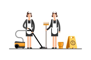 Temizlik şirketi. Hizmetçi Servisi. Kadının klasik hizmetçi elbise Temizleme.