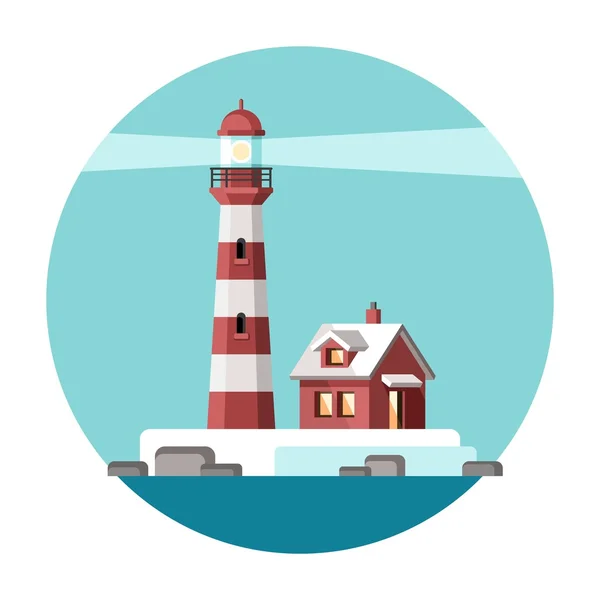 Sea and a lighthouse. Solitary Island. — Stock Vector