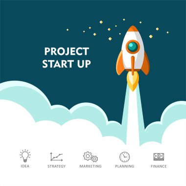 Yeni iş projesi için kavram başlamak yukarıya, yeni ürün veya hizmet başlatma.