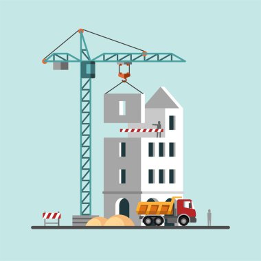 Yapım aşamasındadır. Bir ev inşa inşaat alanında.