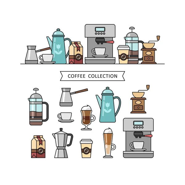 Kaffe uppsättning element. Cafe. Coffee shop. Kaffehus. Barista. Kaffe tid. — Stock vektor
