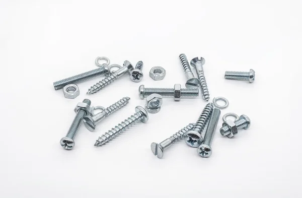 Niewielki zbiór żelaza śruby, nakrętki i lockwashers — Zdjęcie stockowe