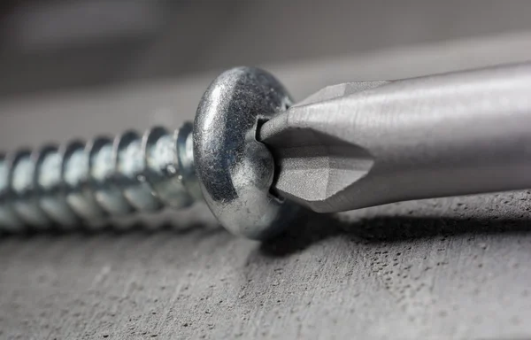 Macro Of A Phillips Screw And A Screwdriver — Stock Photo, Image