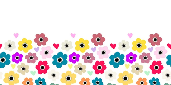 Fundo Baner Sem Costura Com Padrão Floral Infantil Flores Corações — Fotografia de Stock